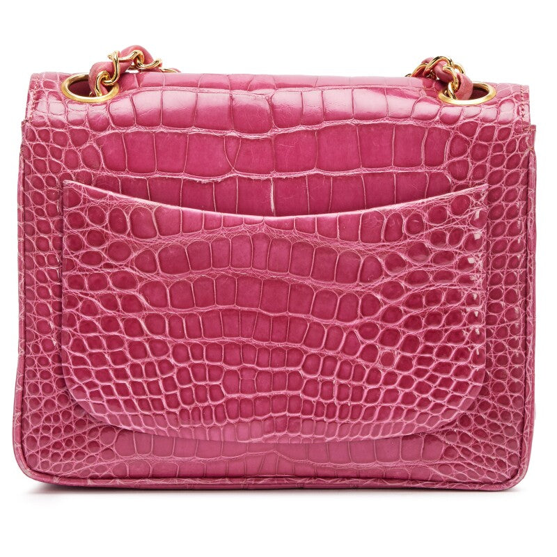Chanel pink alligator gold hardware mini flap bag