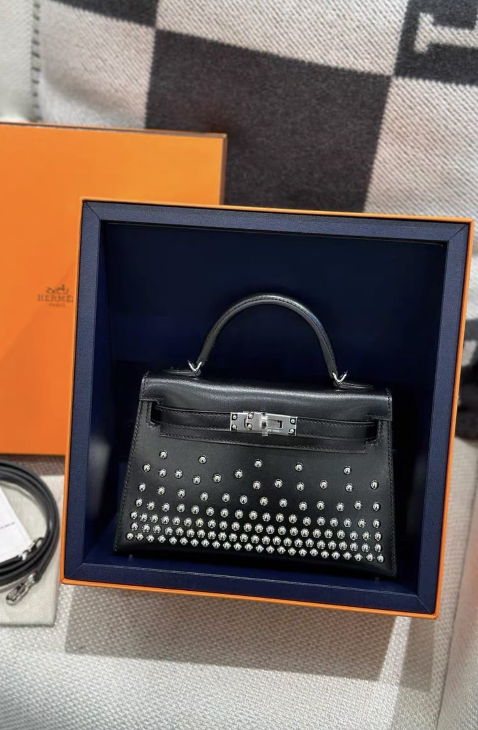 Hermes Clouté Studded Mini Kelly II 20 Black Box