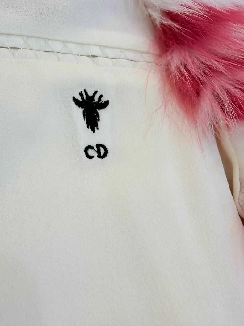 Dior red and white checkered fox fur vest
