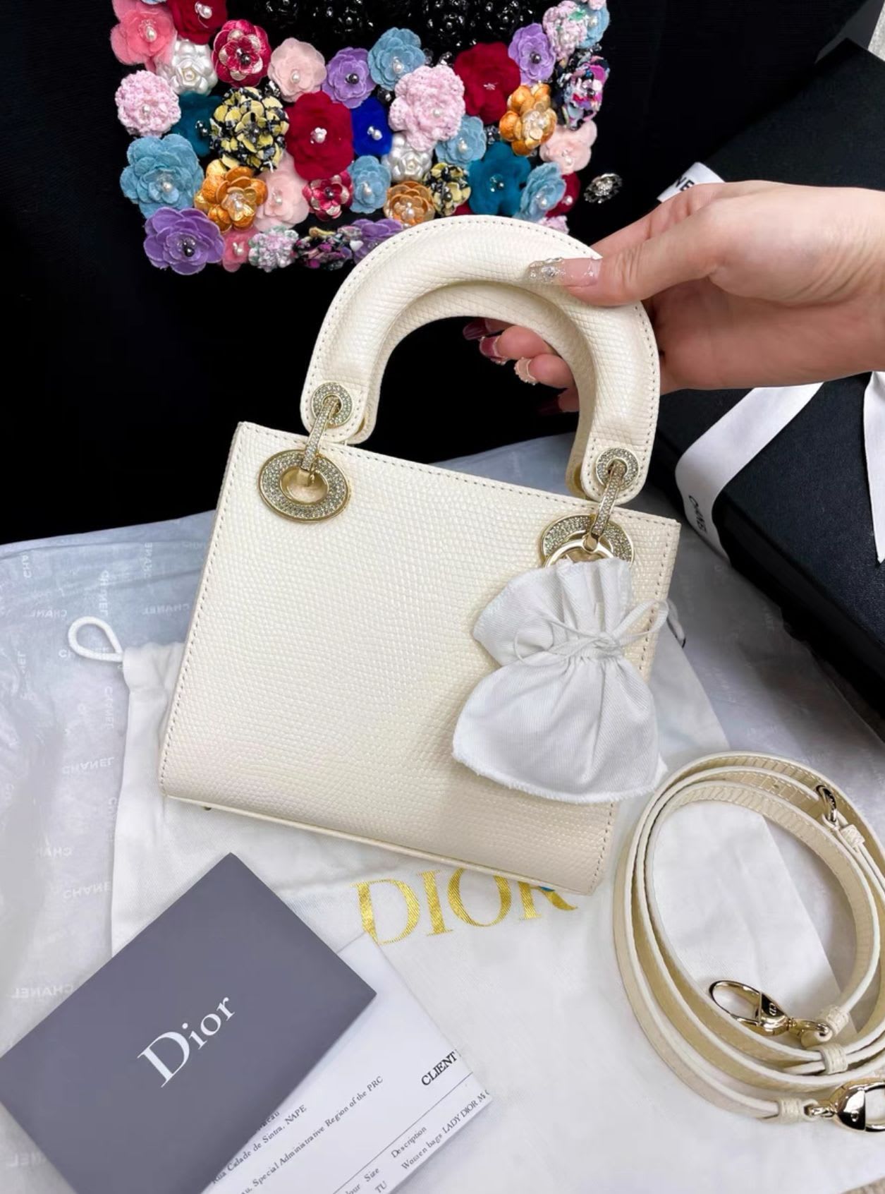 DIOR Lady dior off-white rose gold diamond lizard bag - One size Tote Bag - Vintage fashion from Top Quality Luxury Designers Bag