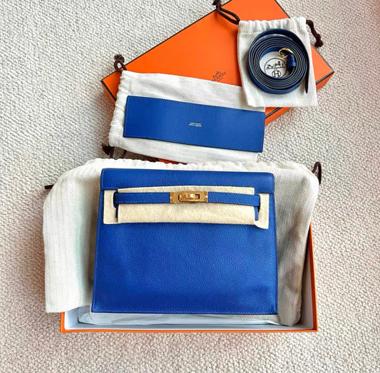 Hermès kelly danse O8 royal blue gold hardware ev leather U engraved - Danse Crossbody Bag - Secondhand luxury from Top Quality Luxury Designers Bag