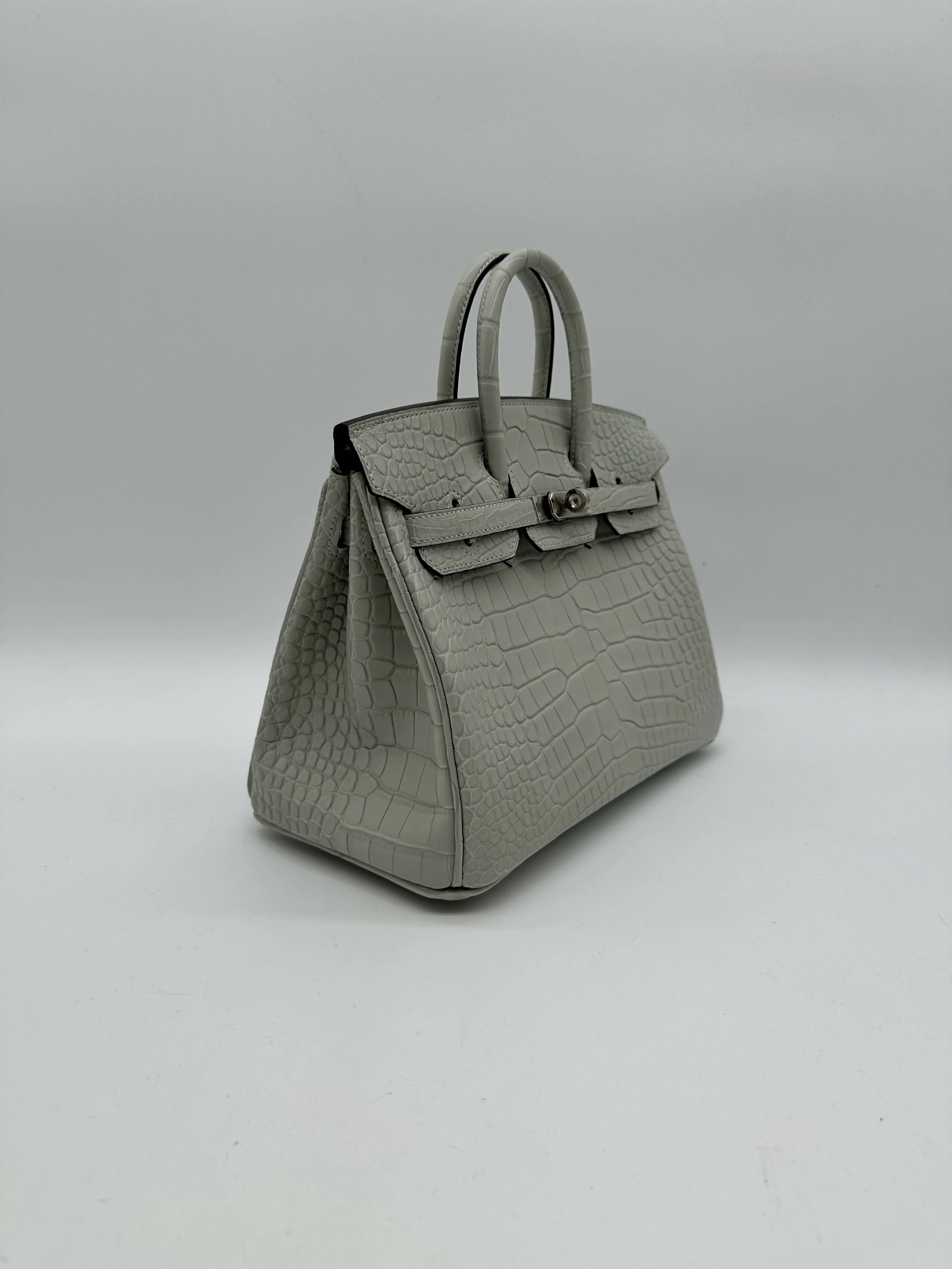 Hermès Birkin 25 Matte Alligator Gris Neve PHW W 2025