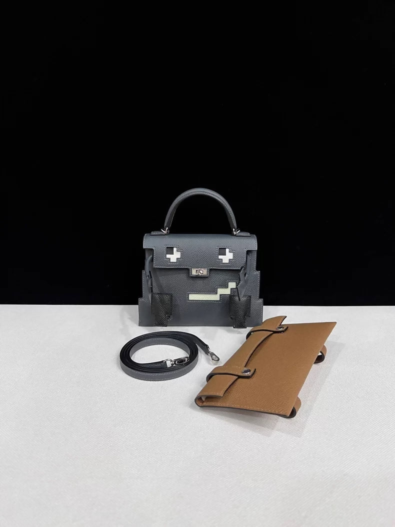 Hermes Kelly Doll Picto Gris Misty/Gris Meyer/Vert Fizz/Noir/Alezan Epsom palladium hardware