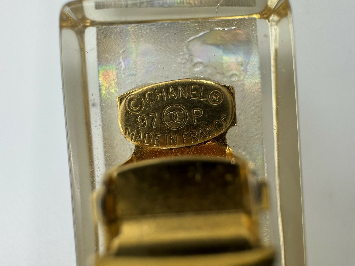 Chanel Vintage 97P Resin Iridescent Resin Five Gold-Tone CC Logos Hair Clip