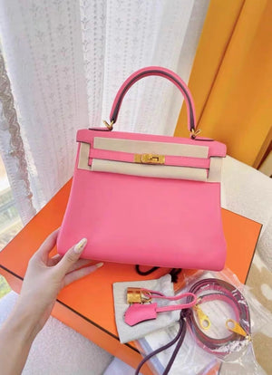 Hermes Kelly 25 pink Swift leather gold hardware
