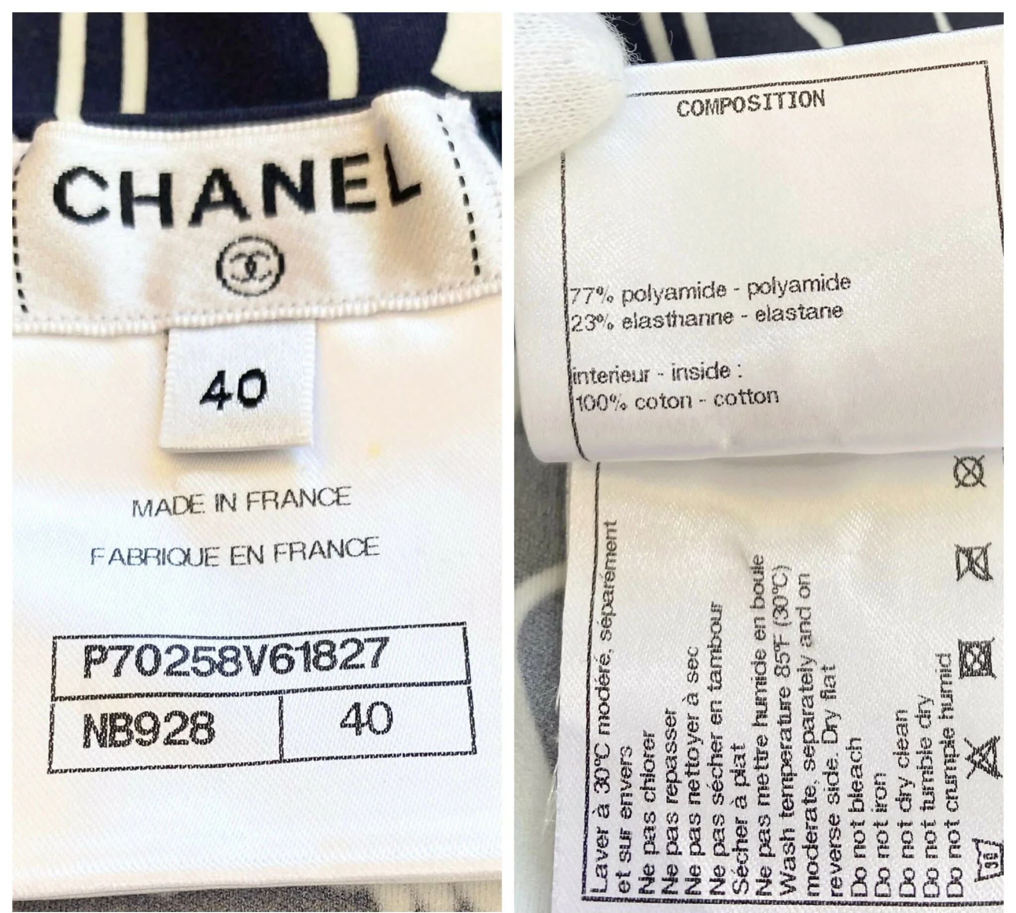 Chanel 2021 Coco Beach Dark Navy White One-Piece Cut Out Swimsuit FR 40