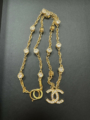 Chanel Vintage 71-80 Rhinestone  Gold Plated CC Necklace