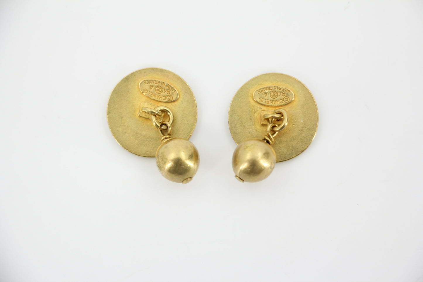 Chanel Vintage 94A Metal Black CC Round Gold Cufflinks/Buttons