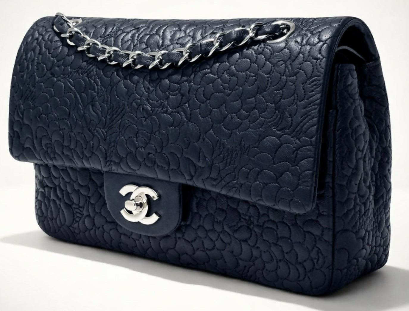 Chanel Medium Double Flap Black Camellia Lambskin Classic Timeless Bag SHW