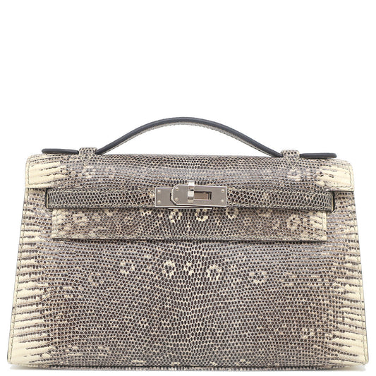 Hermes Kelly Pochette Ombre Lizard Palladium Hardware