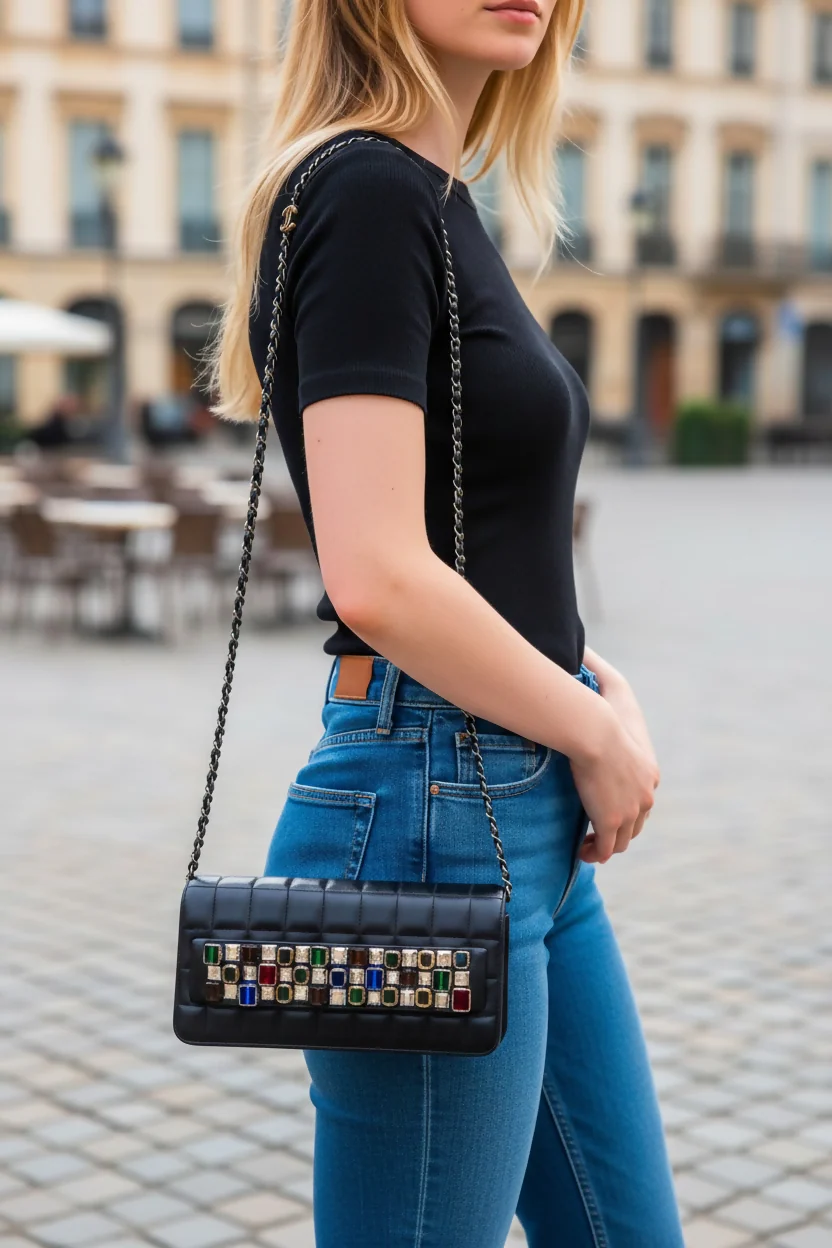 Chanel 11A Byzance Black Jewel Clutch Minaudière Handbag