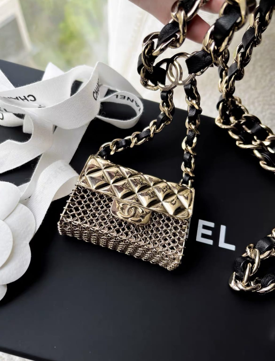 Chanel tiny bag metal chain necklace  waist chain