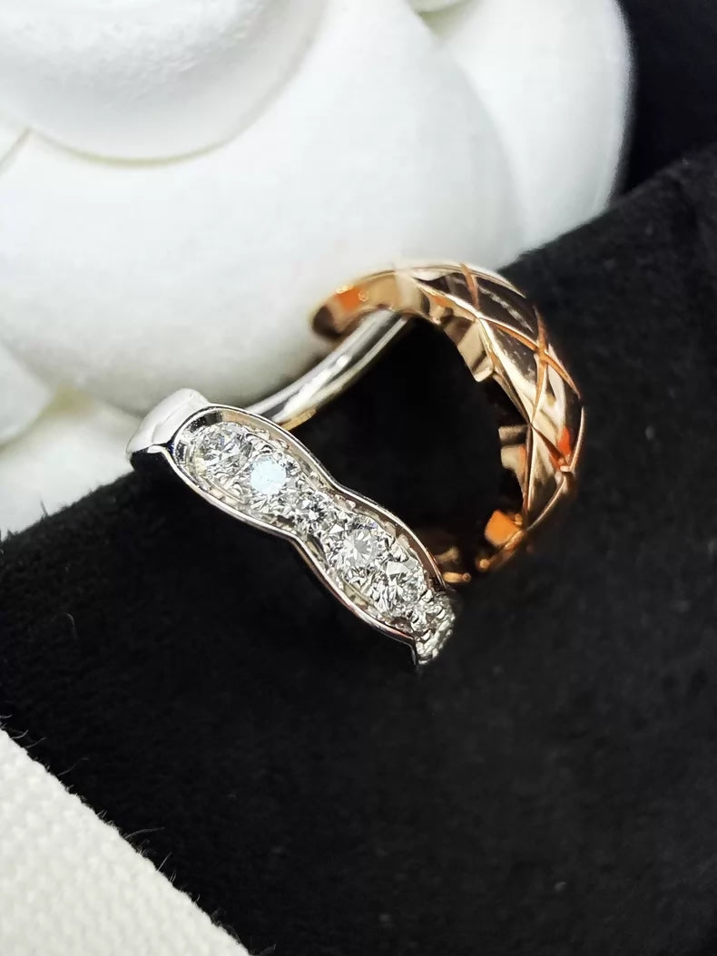 Chanel Coco Crush 18K Two-Tone Quilted Diamond-Set White Gold Single Earring