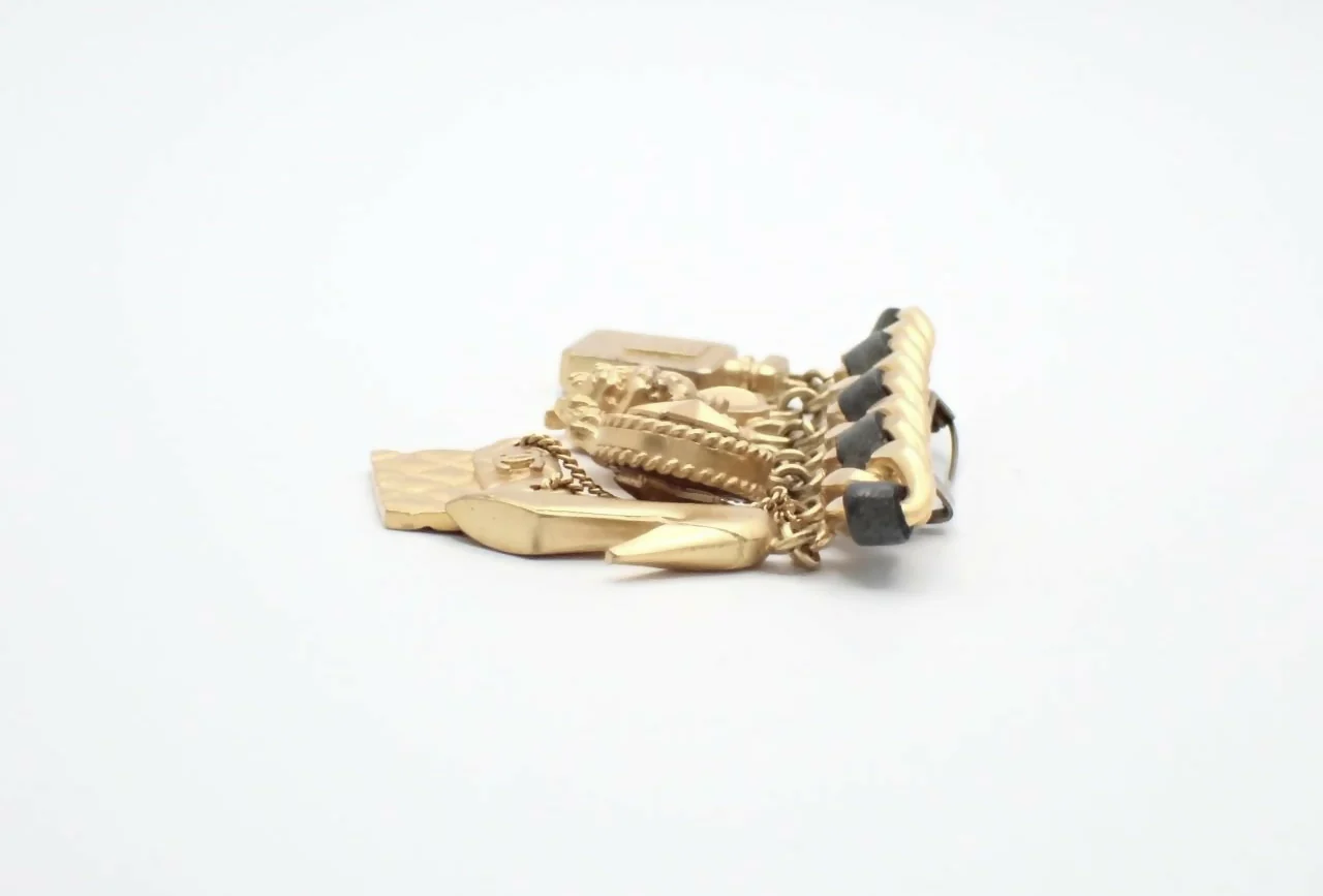 Chanel Vintage 96P Gold Plated & Leather Perfume Bottle Shoe Camellia Quilted Bag Charm Brooch