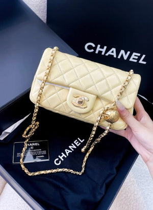 Chanel yellow leather flap bag
