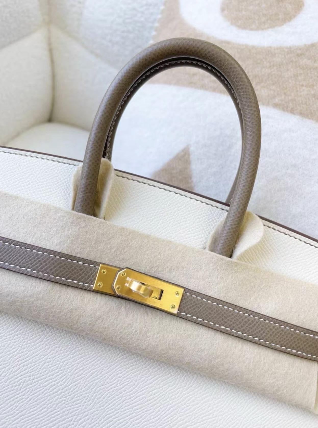 Hermes Birkin 25 White  Gray Brushed Gold