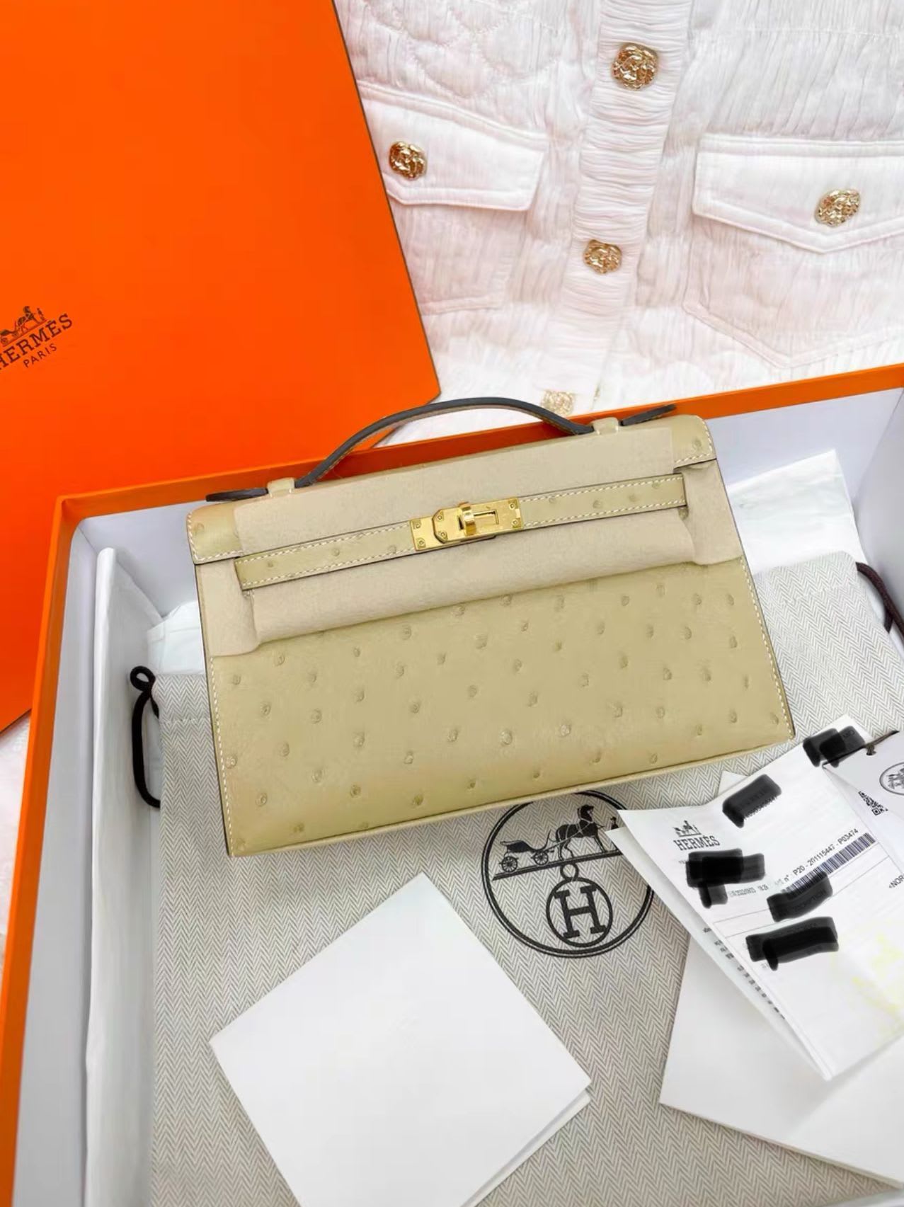 Hermès Hermes mini kelly generation ostrich leather S2 gray gold - Mini Mini Bag - Secondhand luxury from Top Quality Luxury Designers Bag