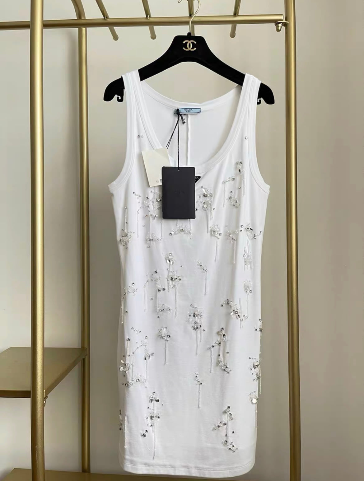 PRADA Prada Embroidered ribbed jersey dress - 42 Dress - Vintage fashion from Top Quality Luxury Designers Bag
