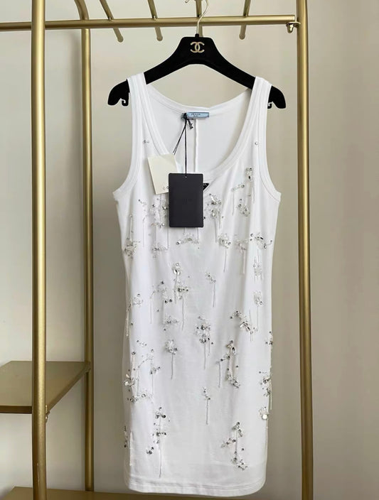 PRADA Prada Embroidered ribbed jersey dress - 42 Dress - Vintage fashion from Top Quality Luxury Designers Bag