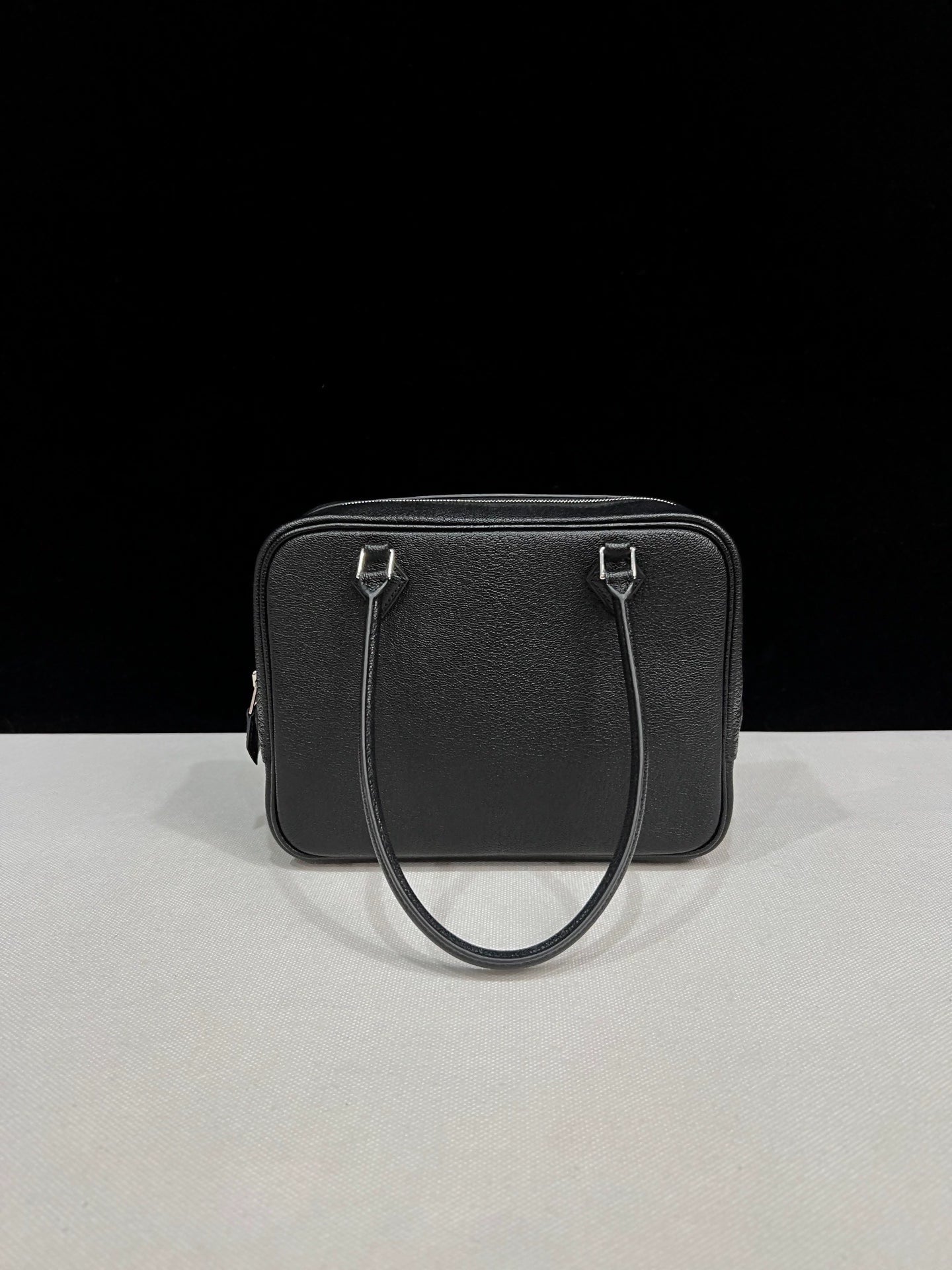 Hermes mini plume black leather palladium hardware