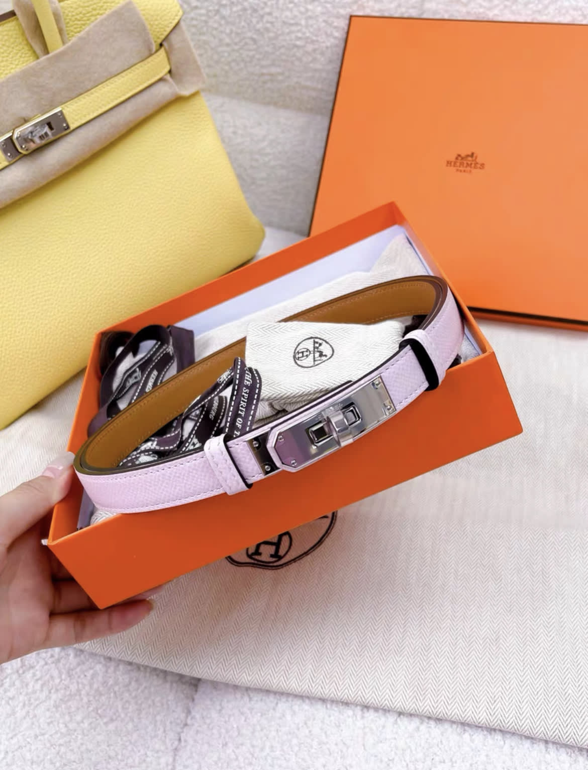 Hermès Hermès Kelly 18 Belt Mauve Pale Epsom Palladium Hardware - Adjustable Accessories - Secondhand luxury from Top Quality Luxury Designers Bag
