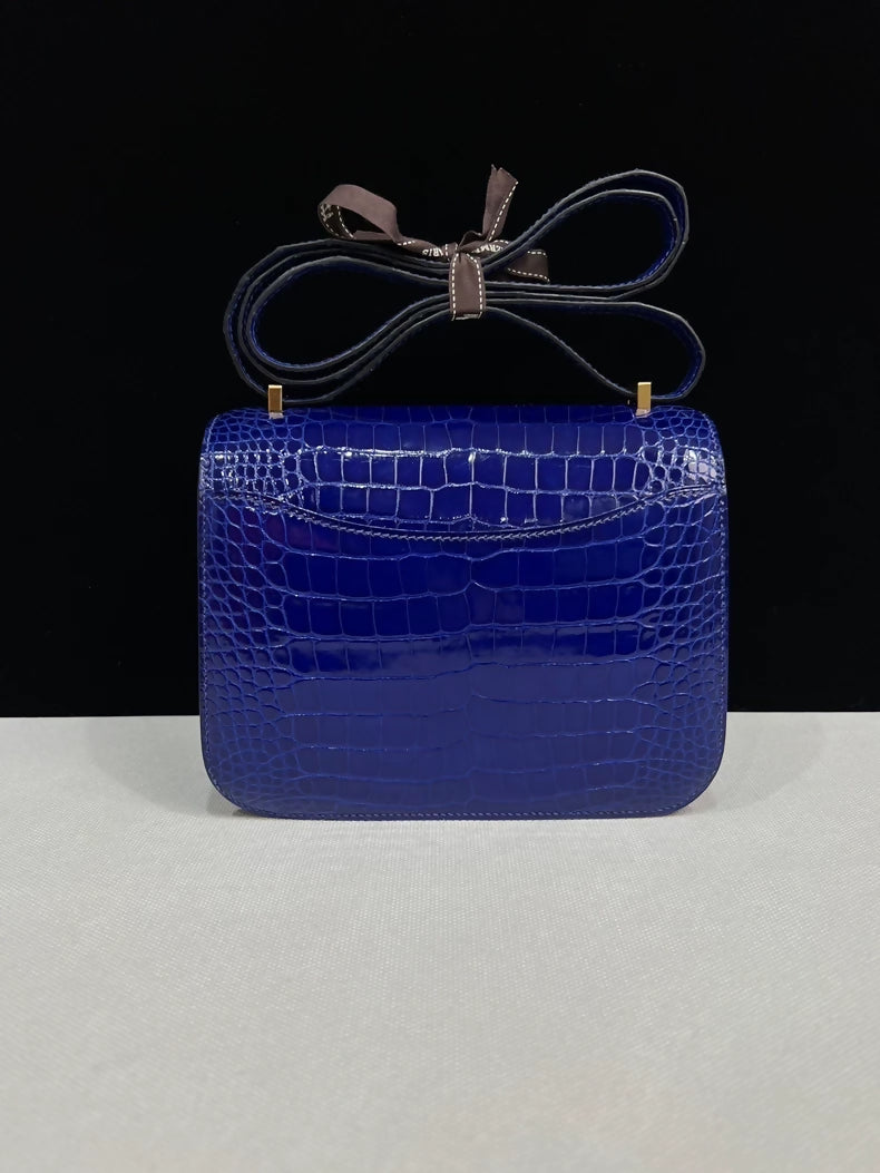 Hermes Constance 19 Electric Blue Shiny  alligator Leather Gold Hardware