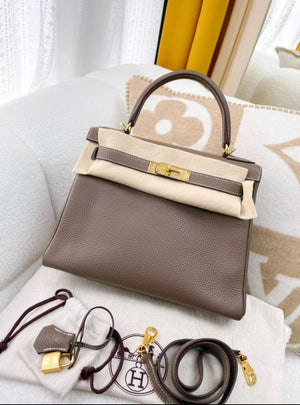 Hermes Kelly 28 Etoupe Togo Leather Gold Hardware