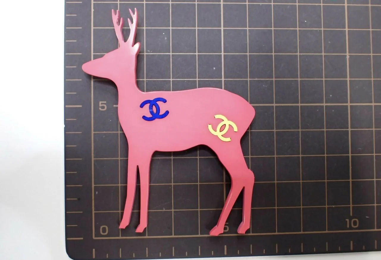 Chanel Vintage 01A Resin Peach Pink Deer CC Logo Brooch
