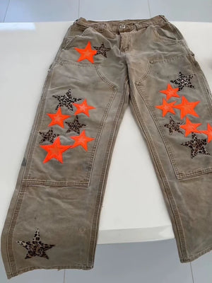 Chrome Hearts star-patterned brown orange cargo pants