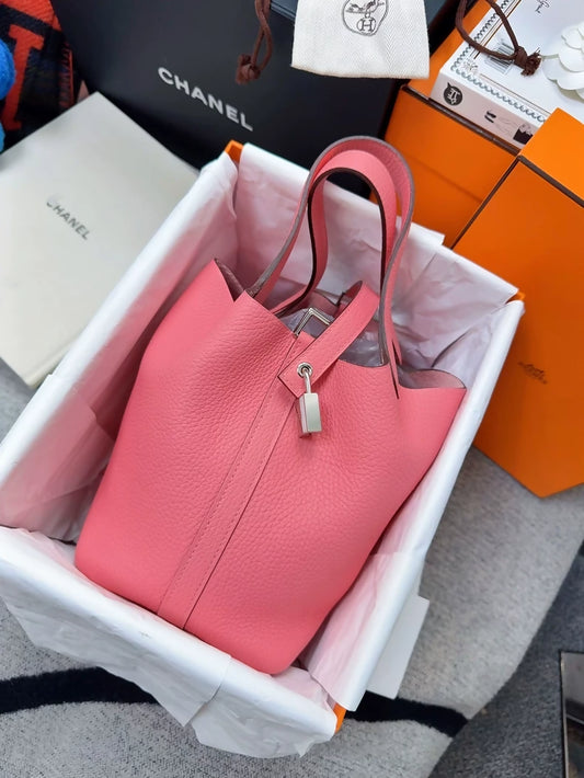 Hermes Picotin 18 pink lipstick Togo leather palladium hardware
