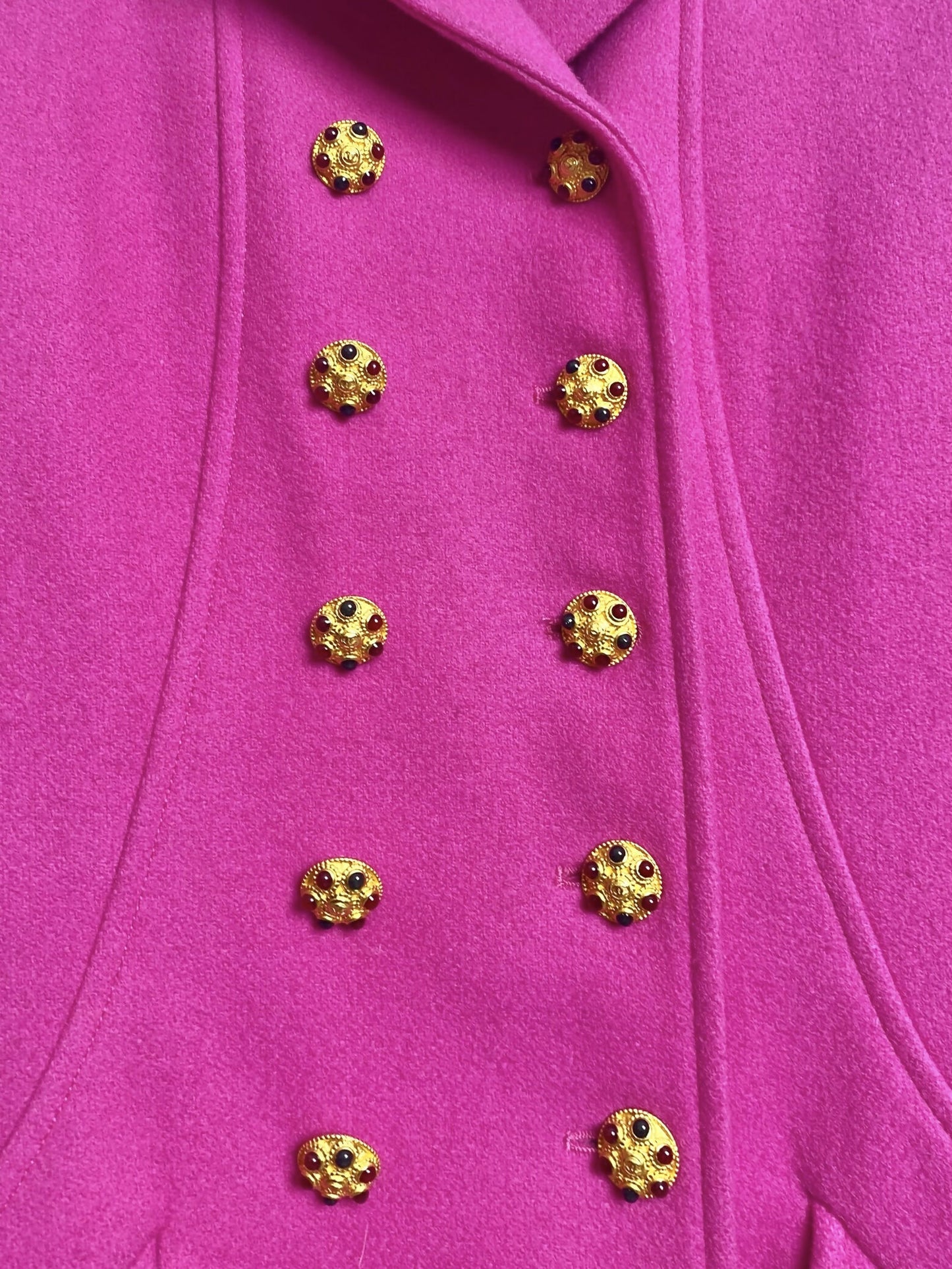 Rare Chanel 96A Vintage Pink  Burgundy Velvet Trim Gripoix Double Breasted Coat FR 38