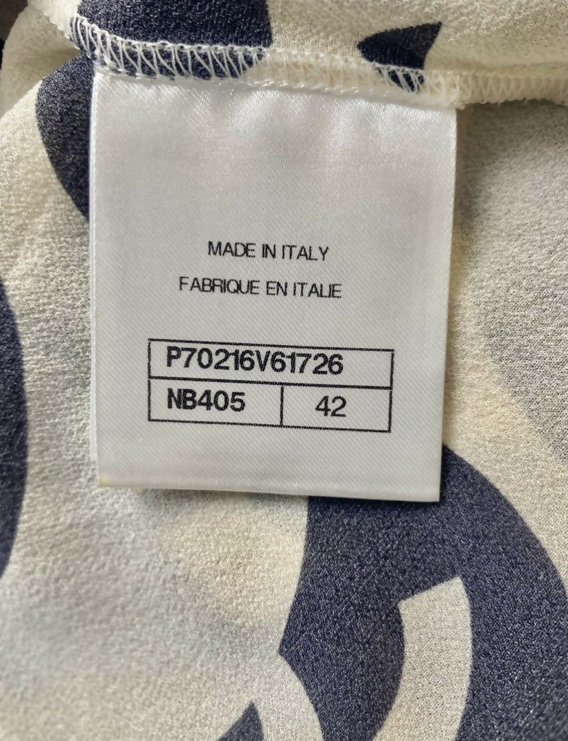 Epic Chanel 21P Ivory  Black CC Wave Silk Midi Dress FR 42