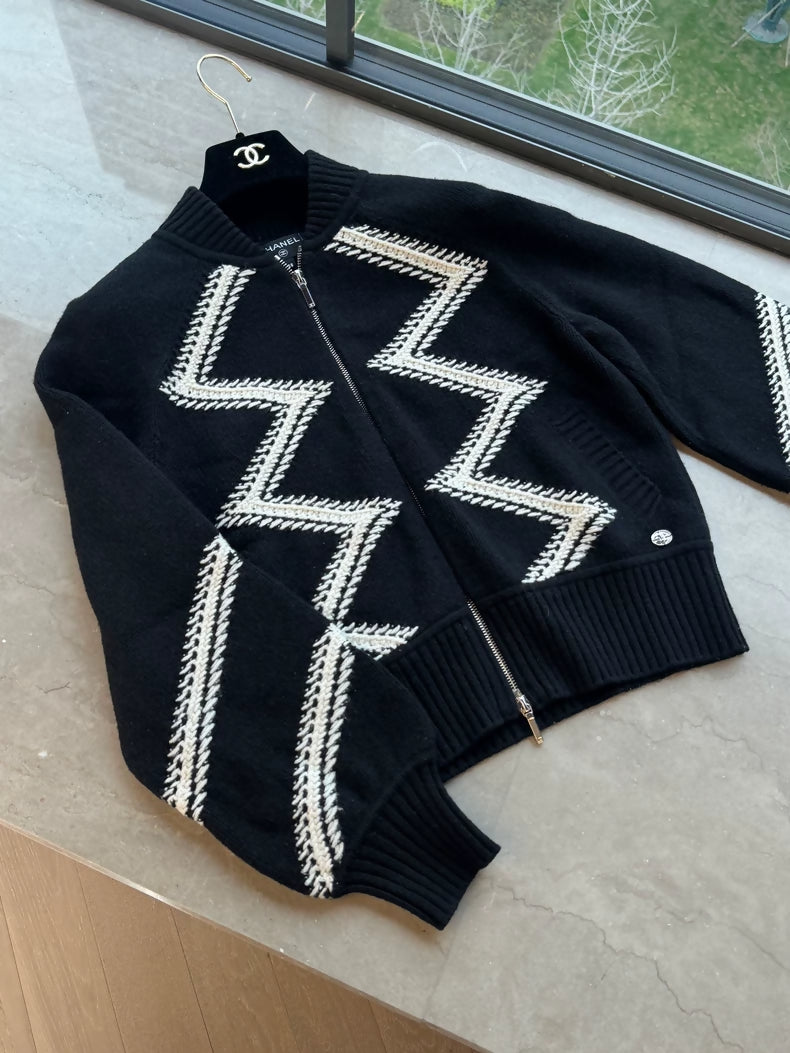 Chanel Black and White Knit Cardigan