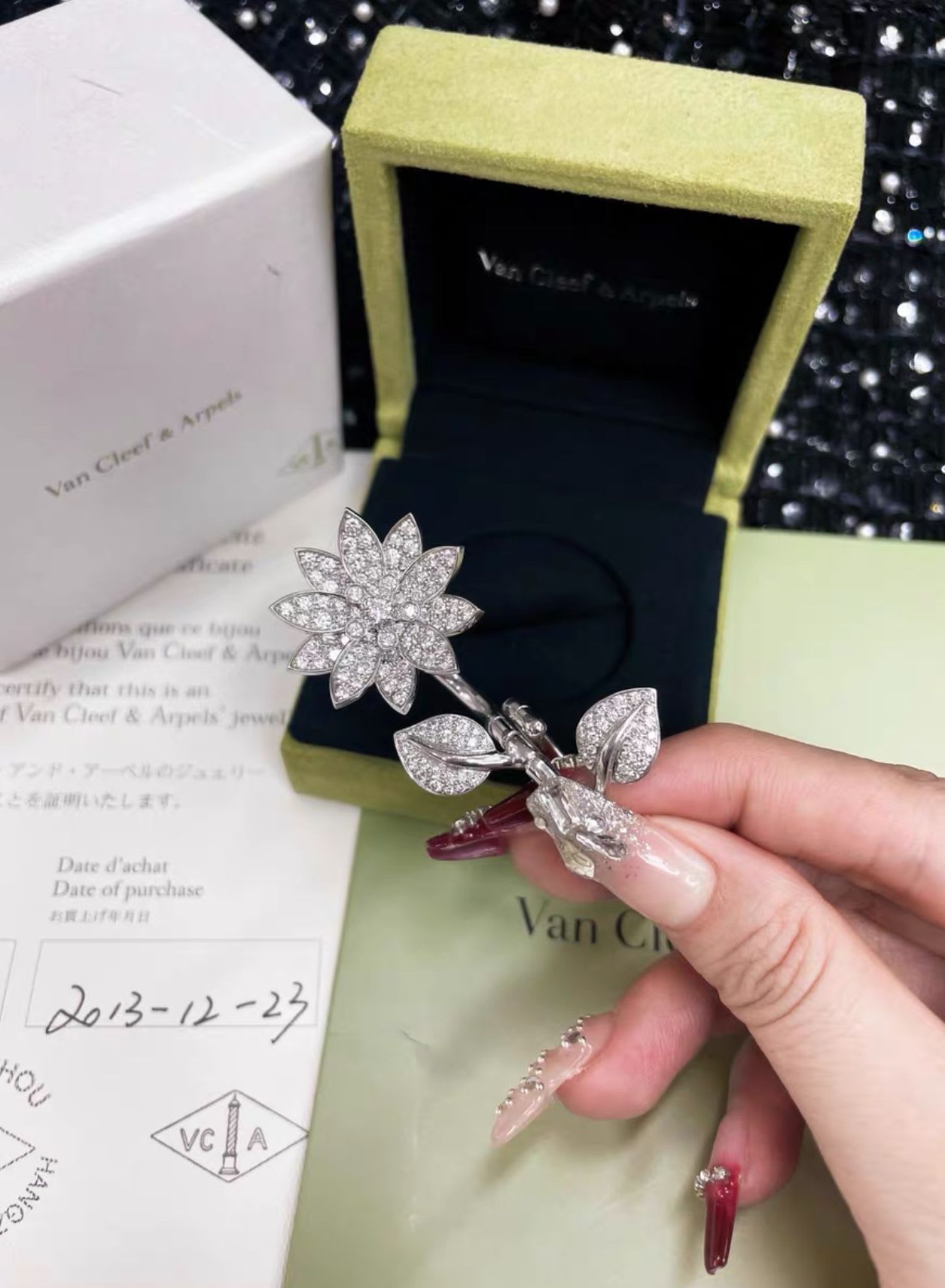 Van Cleef  Arpels Lotus Full Diamond High Jewelery Ring