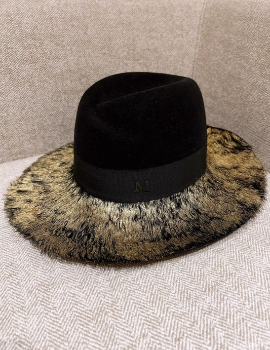 Maison Michel Maison Michel MM black gold feather hat - Medium 55-60cm Accessories - Vintage fashion from Top Quality Luxury Designers Bag