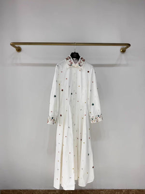 Valentino bow-embellished, rhinestone-studded, long silk and wool dress,