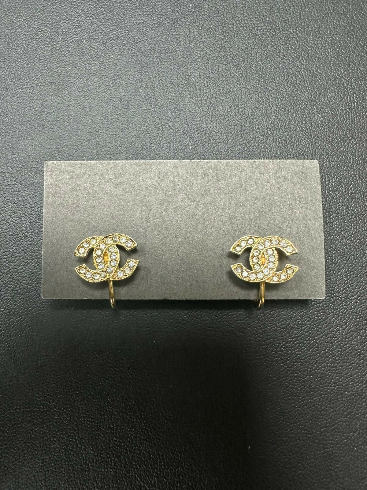 Chanel Vintage 71-80 Rhinestone  Gold-Plated Large CC Clip-on Earrings