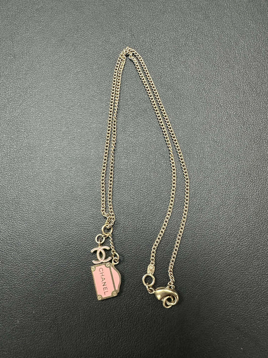 Chanel Vintage 2006 Enamel  Metal Rue Cambon CC Pink Necklace