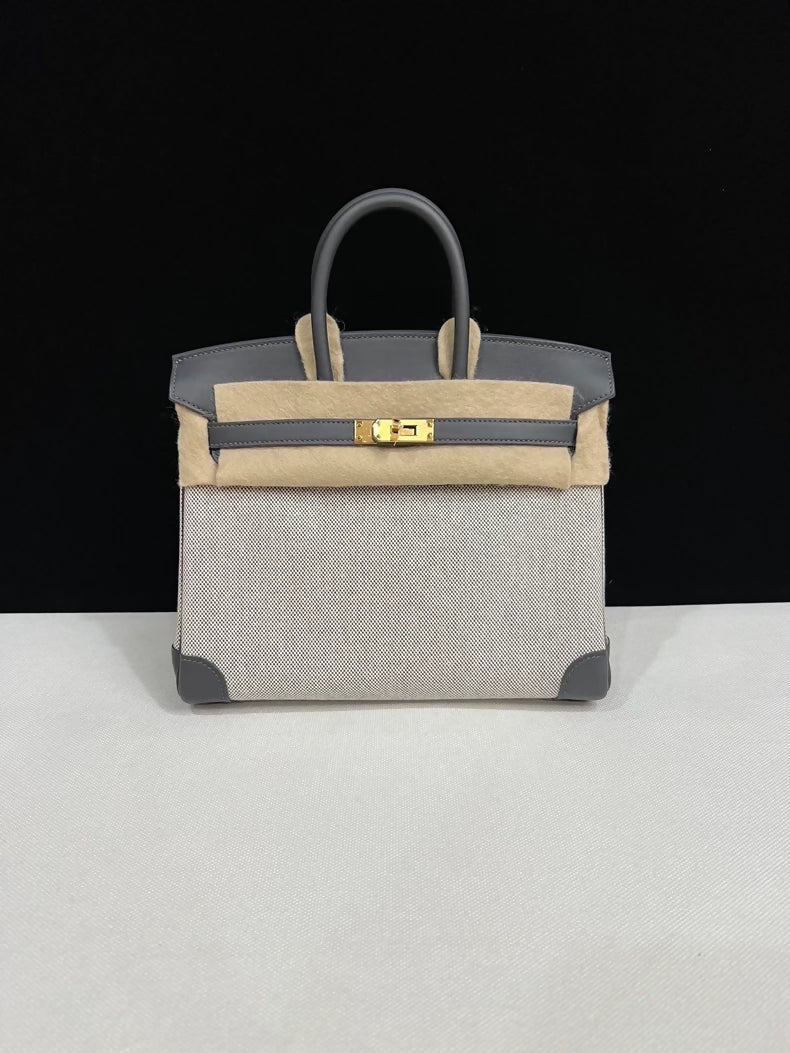 Hermes Birkin 25 Canvas  Grey Swift leather with Gold Hardware