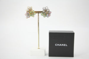 Chanel Vintage 71-80 Rhinestone Pink and Green Flower Earrings