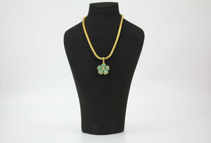 Chanel Vintage 97P Gripoix Pastel Green Camellias Pendant Necklace
