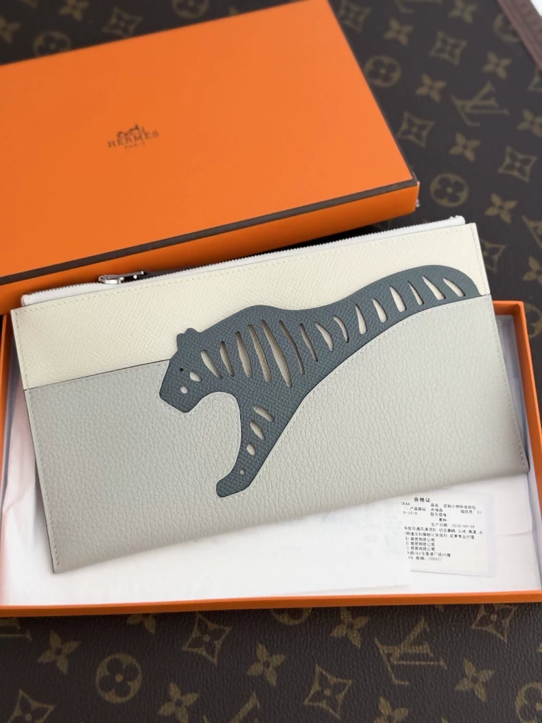Hermes Rooroo Pouch Vert Amande / Craie / Gris Pearl Epsom and Togo Leather
