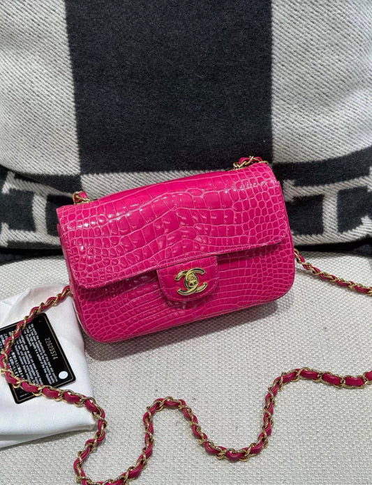 CHANEL Chanel Hot Pink Alligator mini Double Flap Bag - Mini Crossbody Bag - Used fashion item from Top Quality Luxury Designers Bag