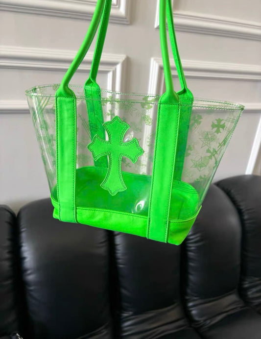 Chrome Hearts Chrome Hearts Green PVC Leather Cross Tote Bag - medium large Tote Bag - Used fashion item from Top Quality Luxury Designers Bag