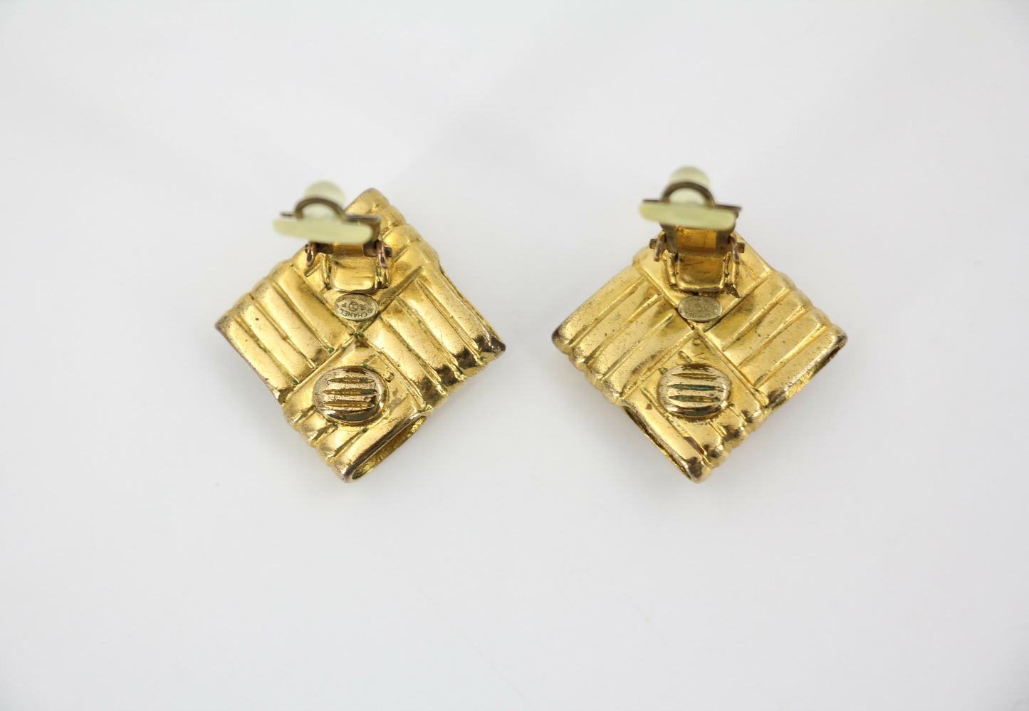 Chanel Vintage 96P Gold-plated Diamond-shaped Clip-on Earrings