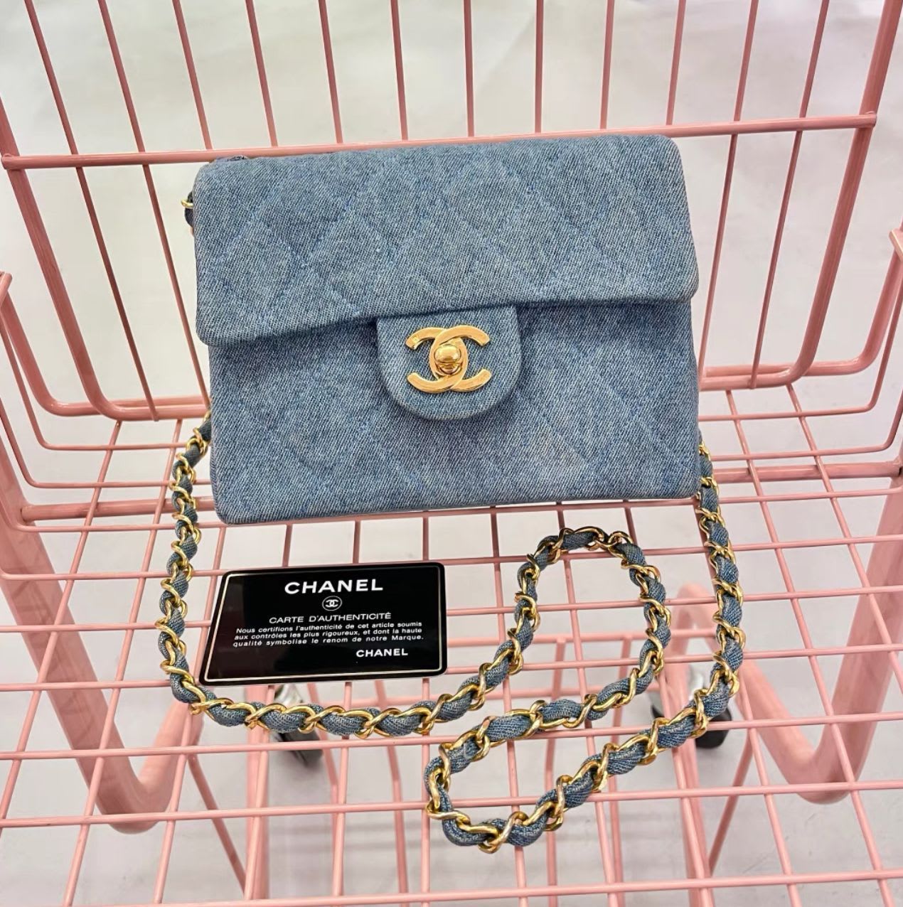 CHANEL Vintage Chanel gold denim bag - length 18, width 6, height 13 Crossbody Bag - Vintage fashion from Top Quality Luxury Designers Bag