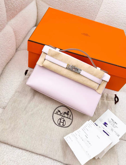 Hermès Hermès Kelly Pochette Mauve Pale Swift Palladium Hardware - Mini Mini Bag - Secondhand luxury from Top Quality Luxury Designers Bag