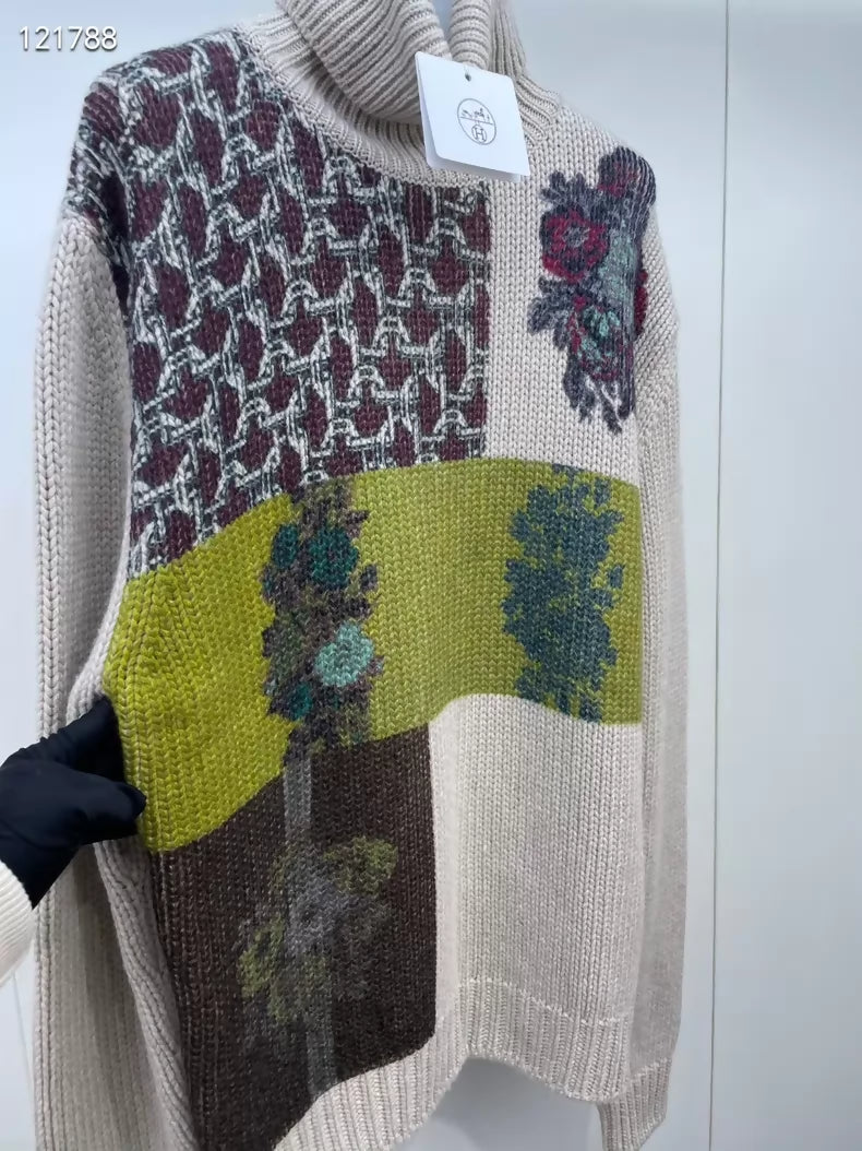 Hermes floral cashmere knit turtleneck Mens sweater