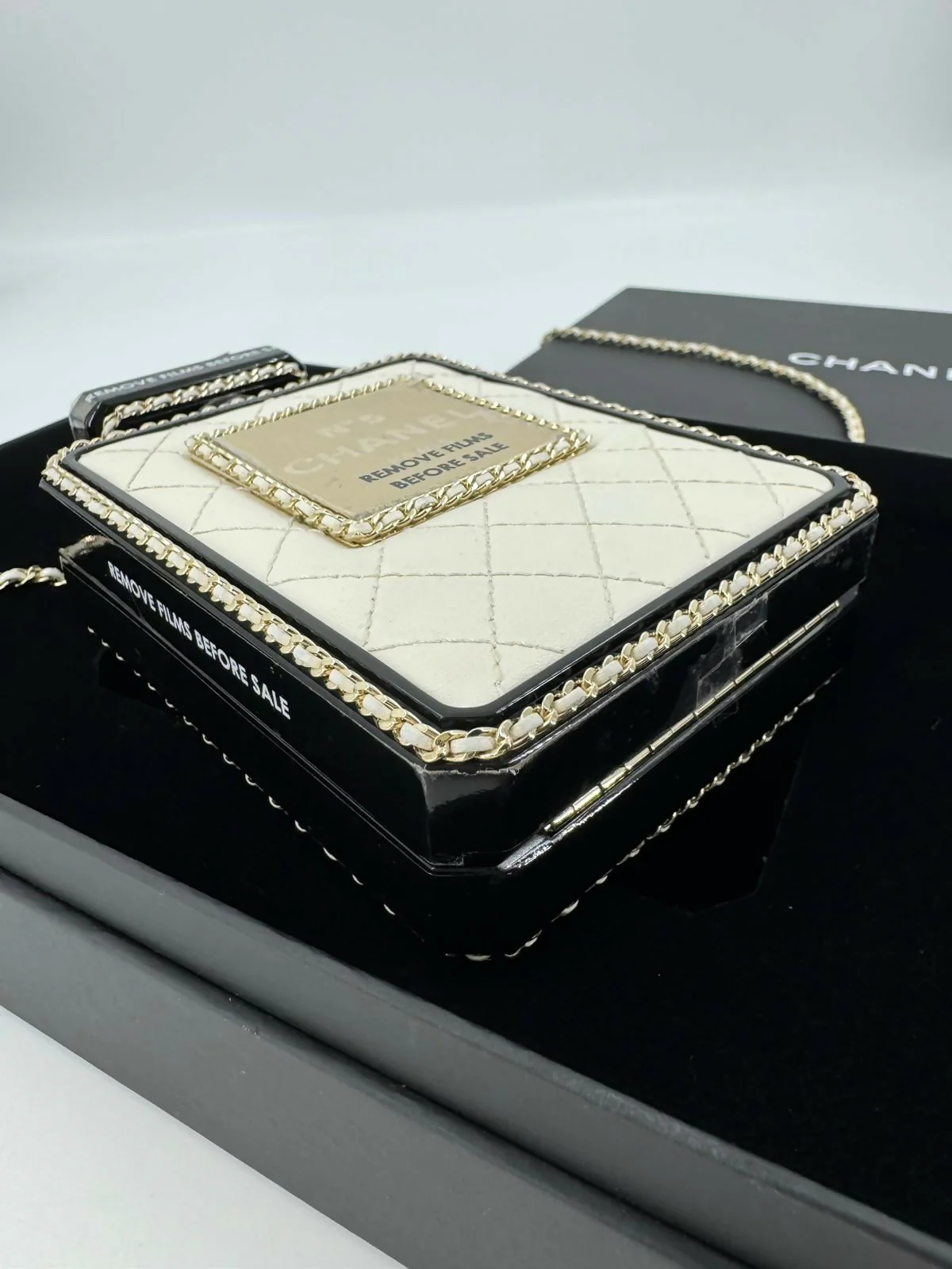 Chanel 22S Plexiglass Black Quilted Leather and White Perspex Perfume Bottle Minaudière Mini Flap Bag