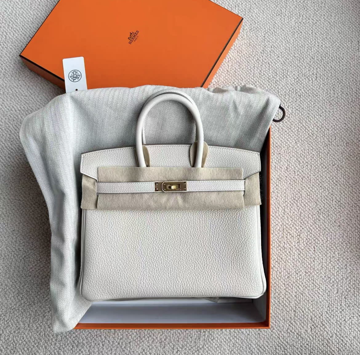 Hermès Hermes birkin 25 white gold hardware togo leather B engraved - 25 Tote Bag - Secondhand luxury from Top Quality Luxury Designers Bag